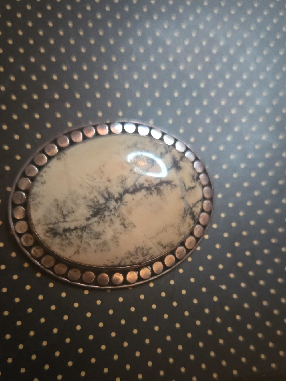 Vintage Sterling Silver & Dendritic Agate Pin Brooch